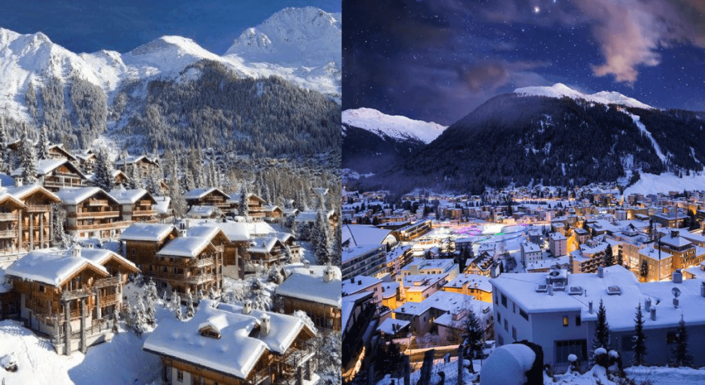 Verbier and Davos during the night
